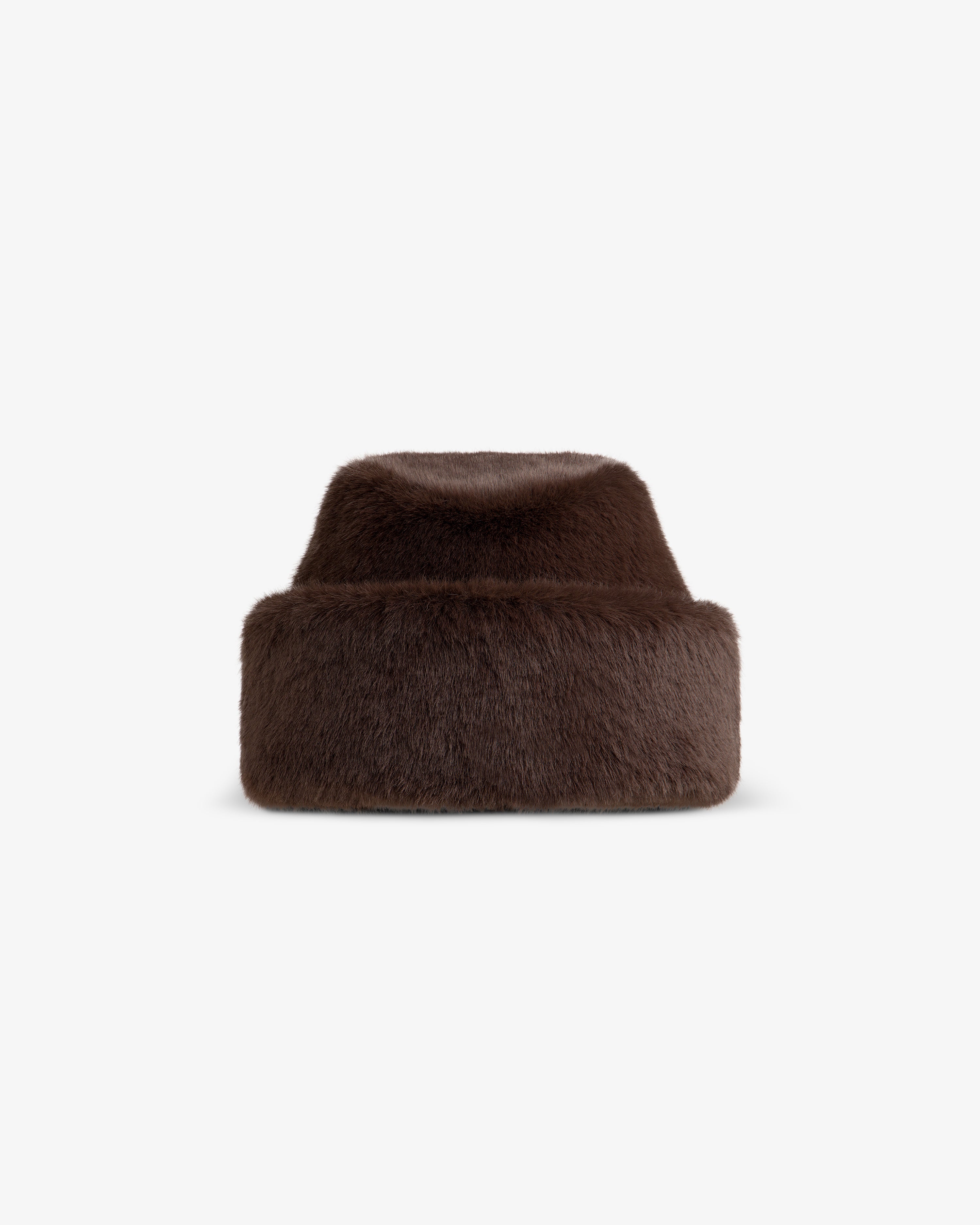 Dark brown faux fur Fur Envoy bucket hat.