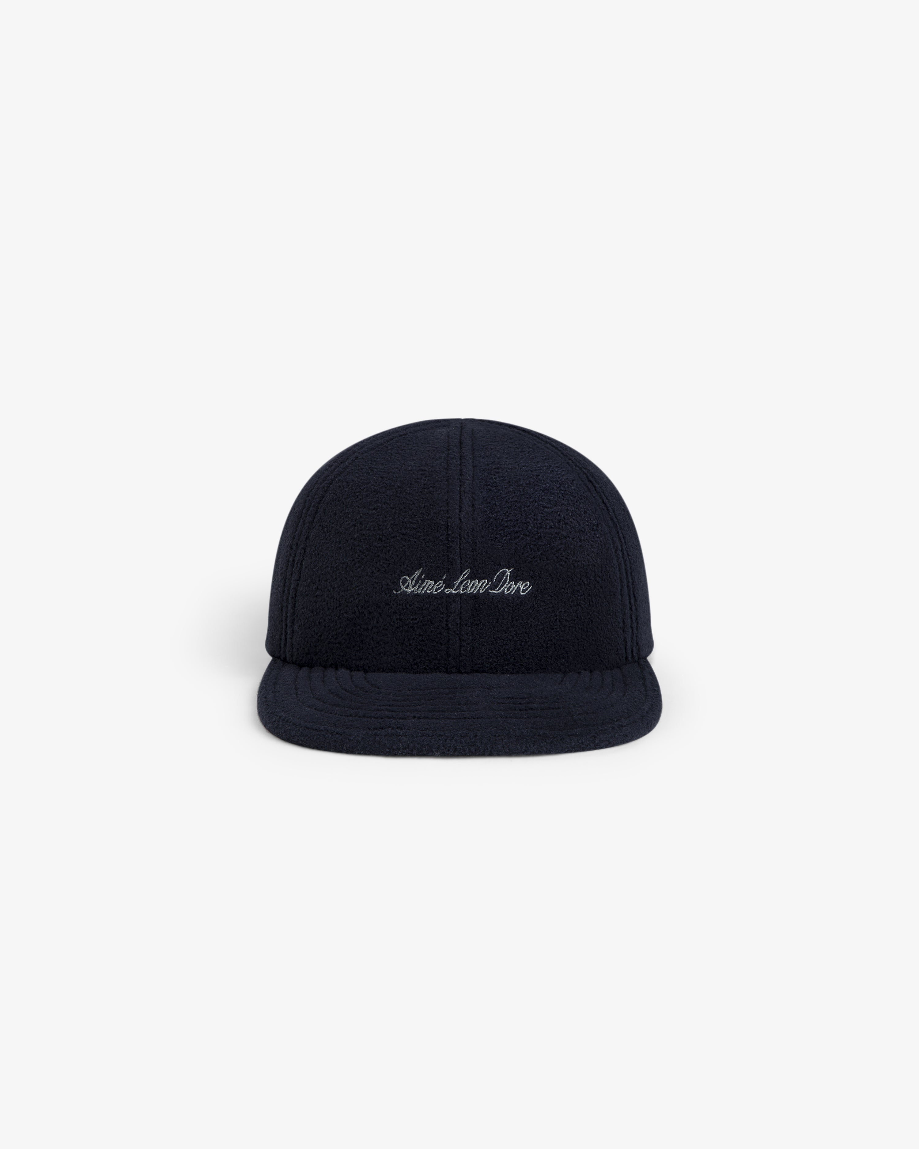 Dark navy Script Fleece Hat baseball cap with white script embroidery on the front.