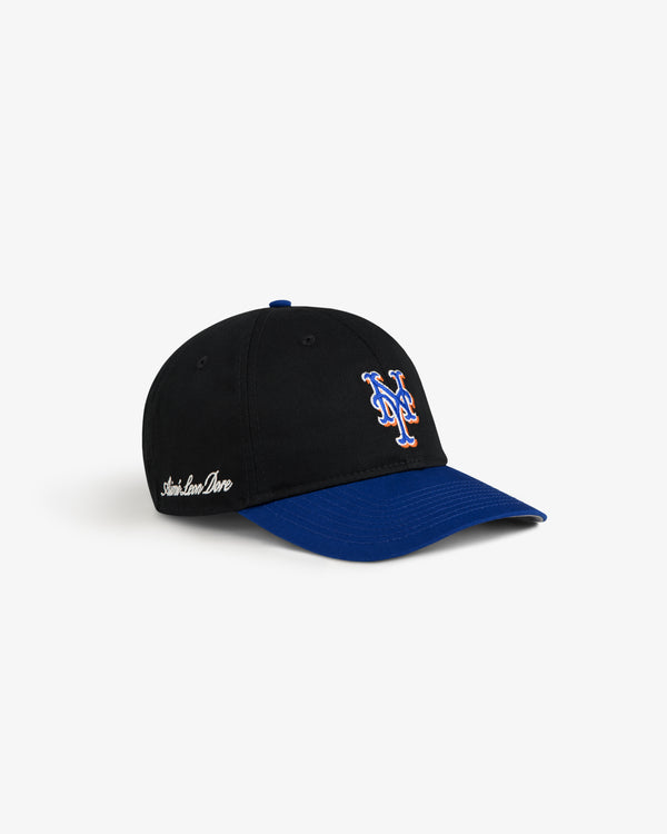 ALD / New Era Mets Ballpark Hat in black and blue with NY Mets logo and side white embroidered text.