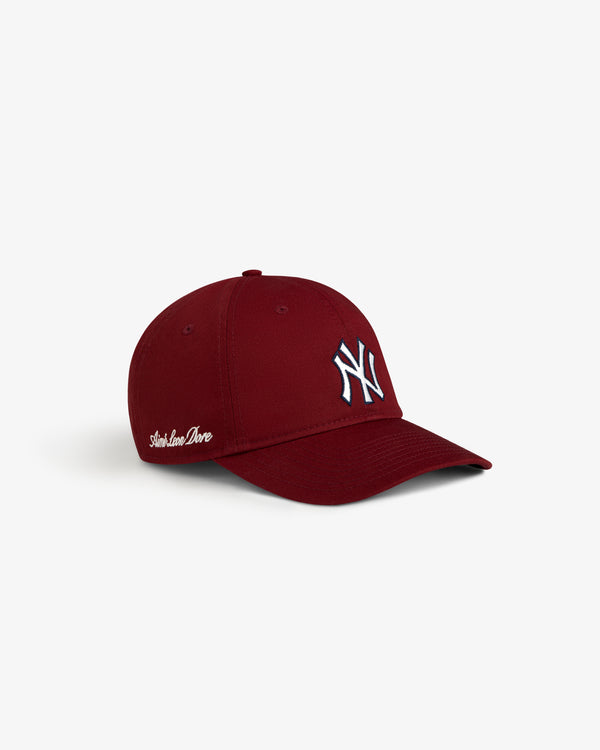 ALD / New Era Yankees Ballpark Hat in maroon with white NY logo and text, shown on a plain white background.