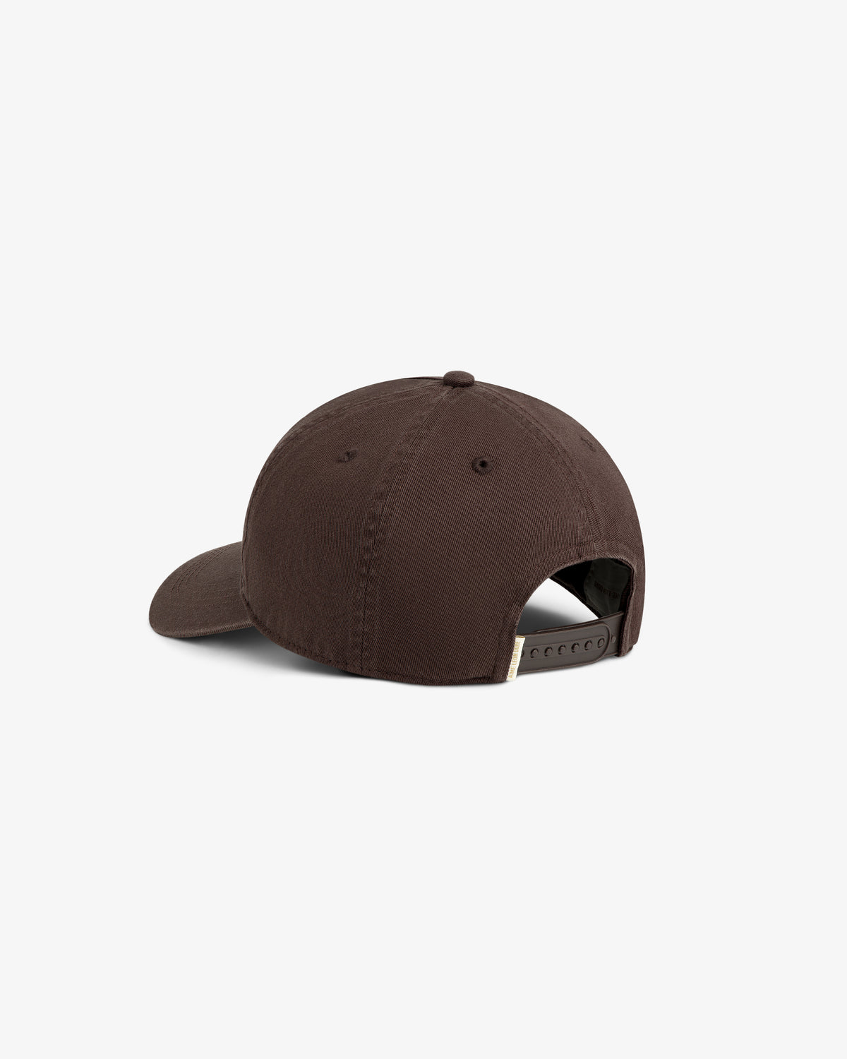 Back view of the Micro Logo Hat in dark brown with adjustable strap and curved brim on a white background.