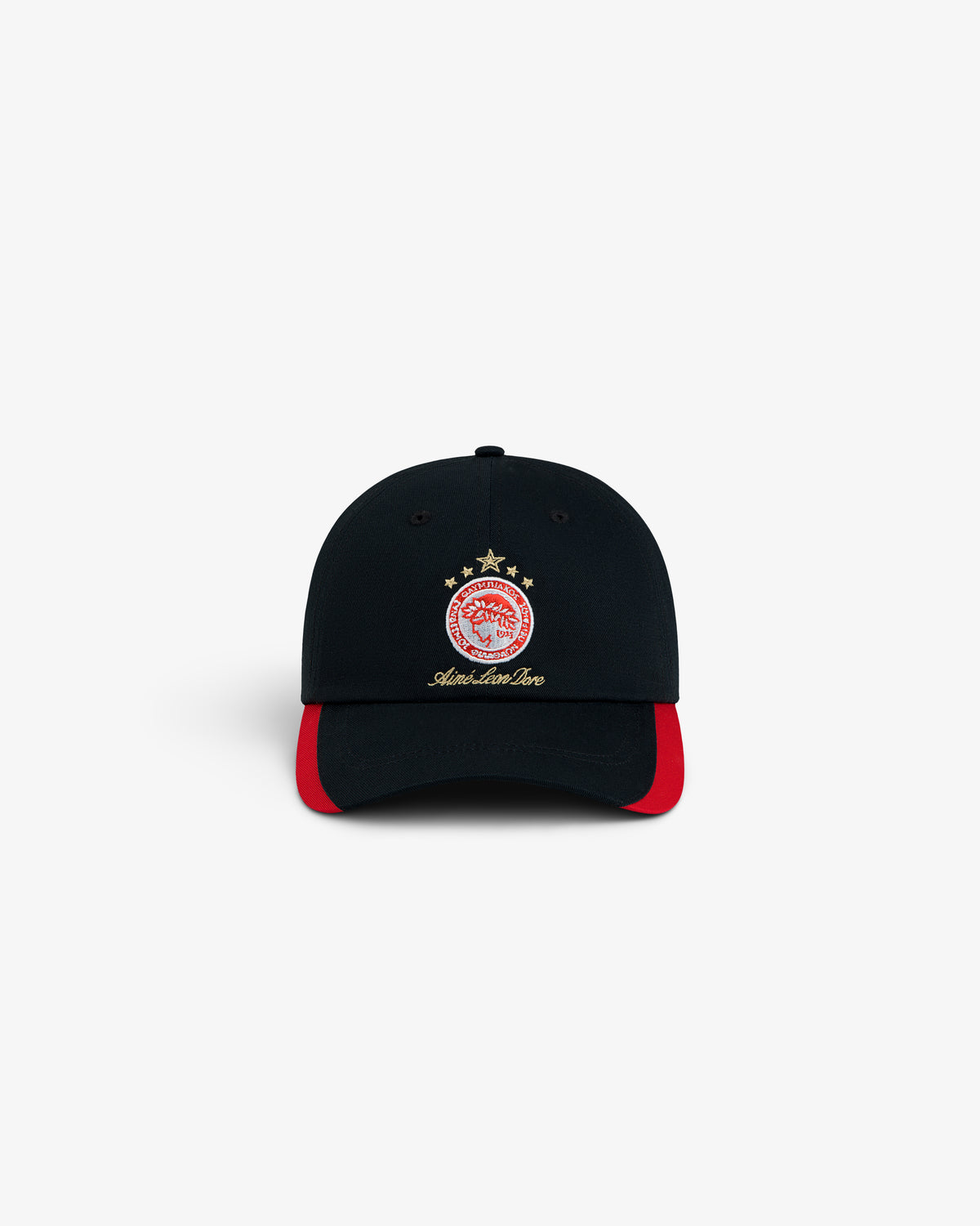 Black ALD / Olympiacos F.C. Souvenir Hat with an embroidered team crest and red accents on the brim.