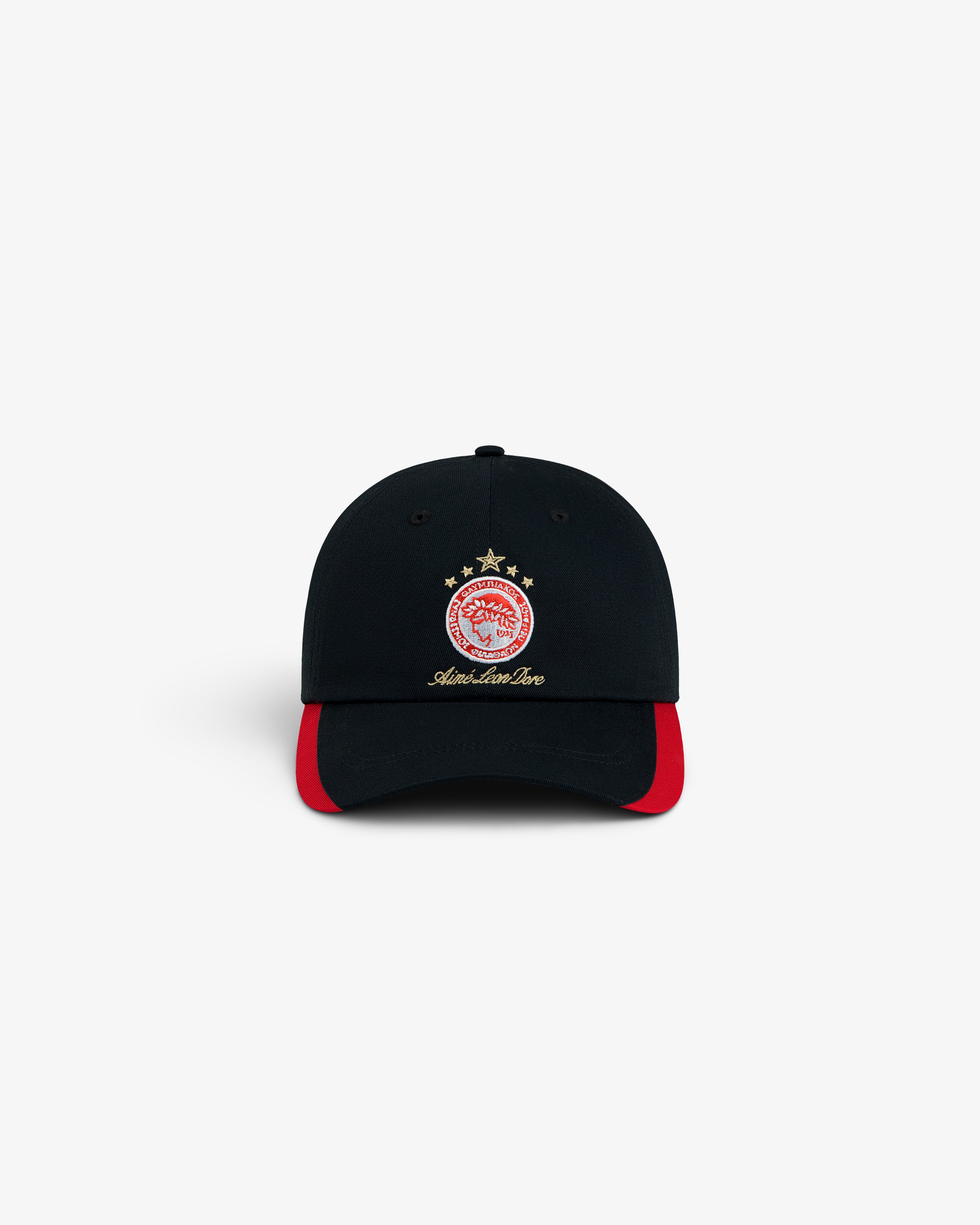 Black ALD / Olympiacos F.C. Souvenir Hat with an embroidered team crest and red accents on the brim.