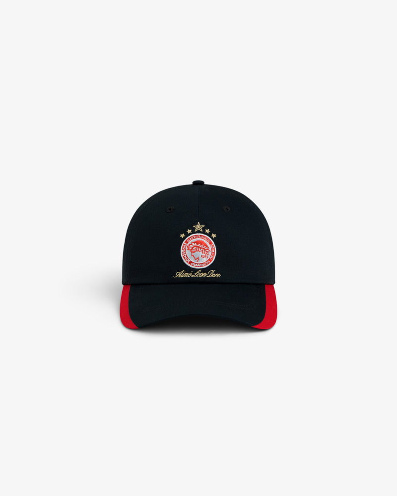 Black ALD / Olympiacos F.C. Souvenir Hat with an embroidered team crest and red accents on the brim.