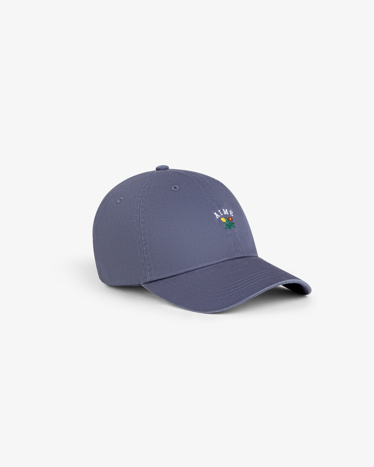 Crest Logo Hat in blue with small floral embroidery and “ALIVE” text, displayed on a white background.