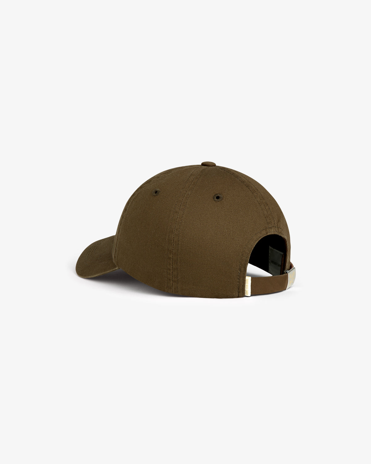 Crest Logo Hat in brown, back view shows adjustable strap and metal clasp, displayed on white background.