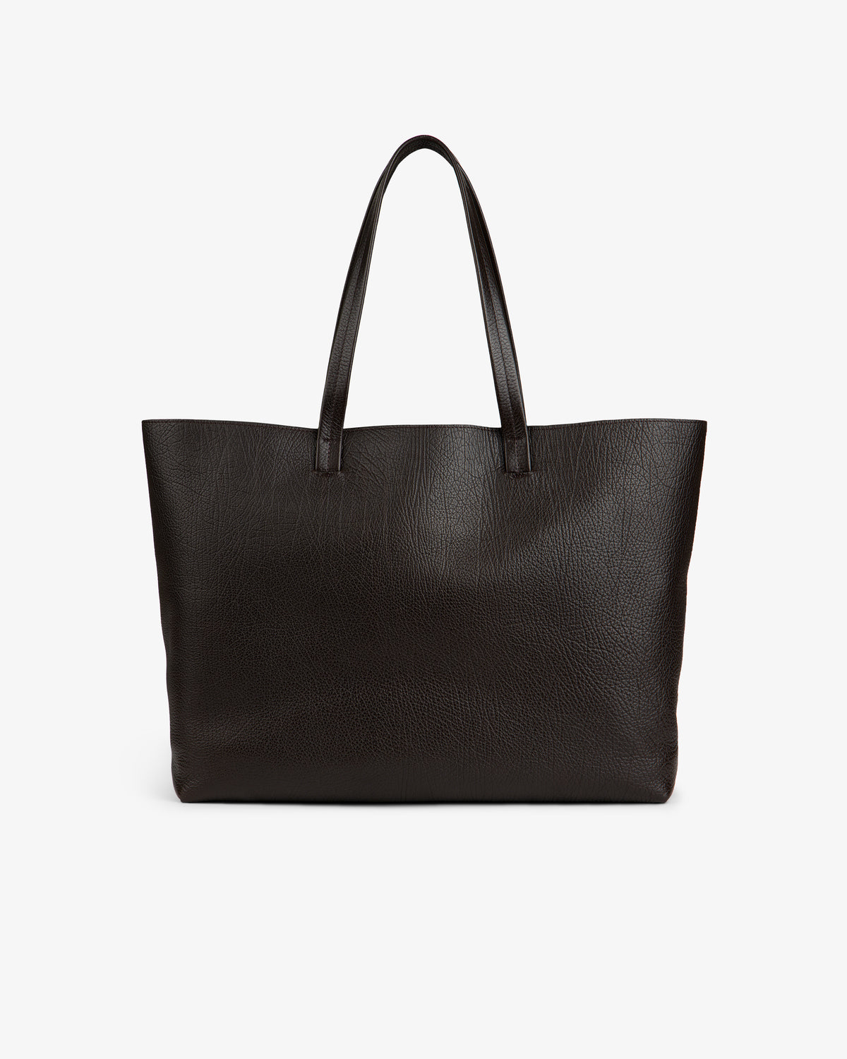 Tumbled Leather Tote Bag in black with two handles, displayed on a plain white background.