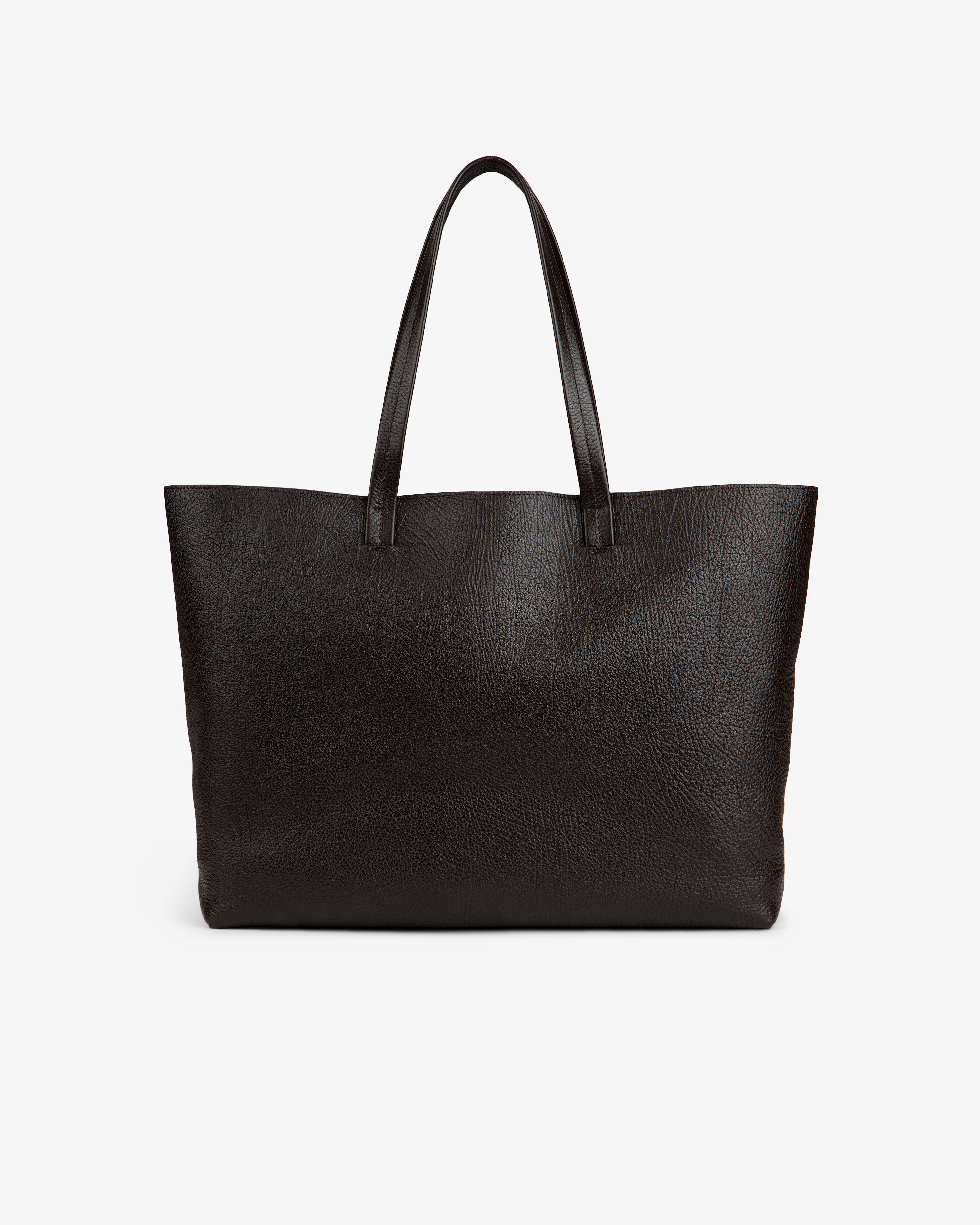 Tumbled Leather Tote Bag in black with two handles, displayed on a plain white background.