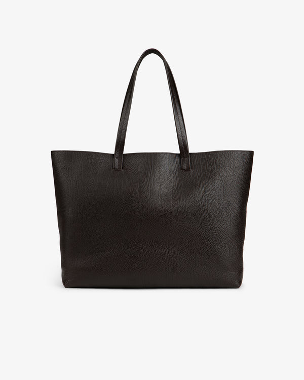 Tumbled Leather Tote Bag in black with two handles, displayed on a plain white background.