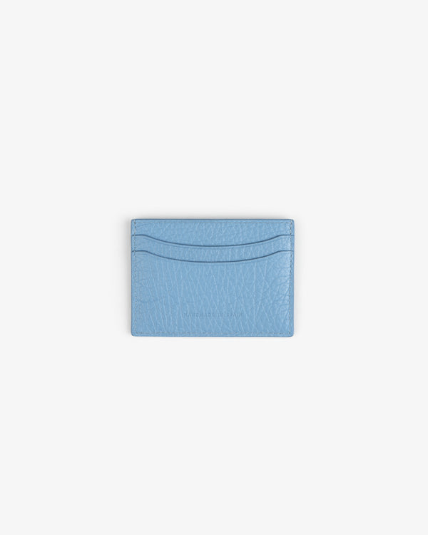 Tumbled Leather Card Holder in light blue leather with two slots, displayed on a plain white background.