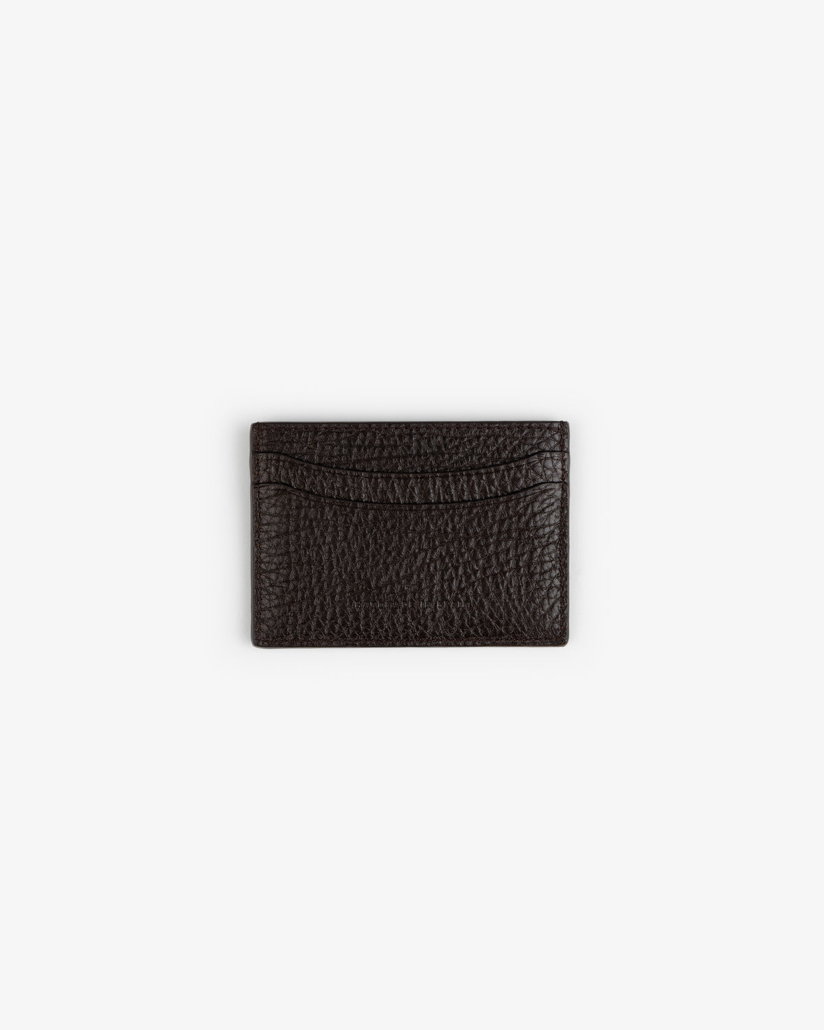 Tumbled Leather Card Holder in dark brown with textured finish, single curved slot, shown on a white background.