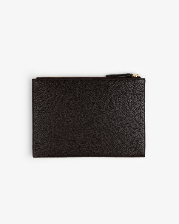 The Small Tumbled Leather Pouch in dark brown is displayed on a plain white background.