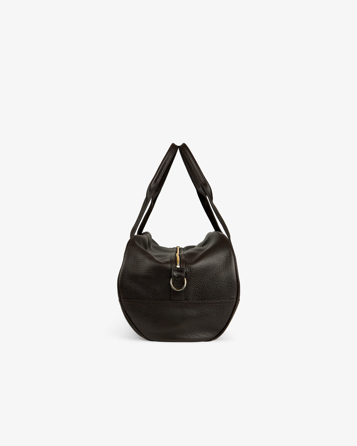 Tumbled Leather Duffle in black with double handles and zipper, displayed on a plain white background.