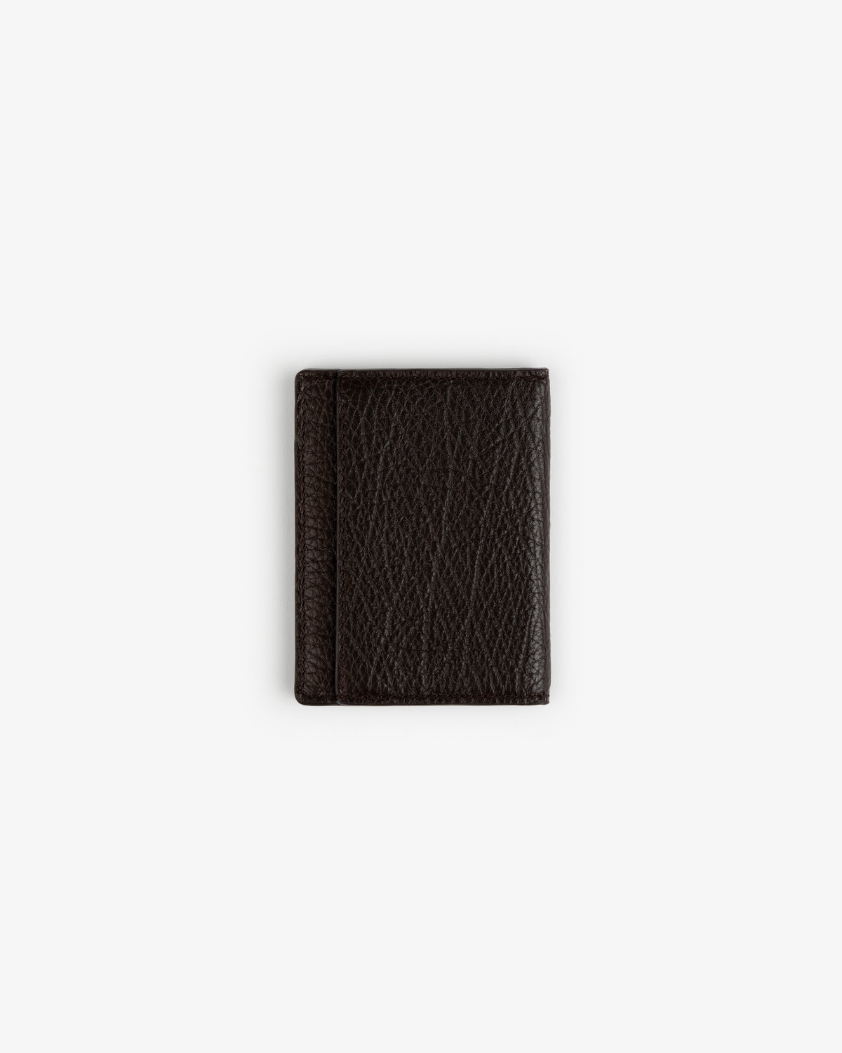 Tumbled Leather Bi-Fold Wallet in dark brown, closed, shown against a plain white background.