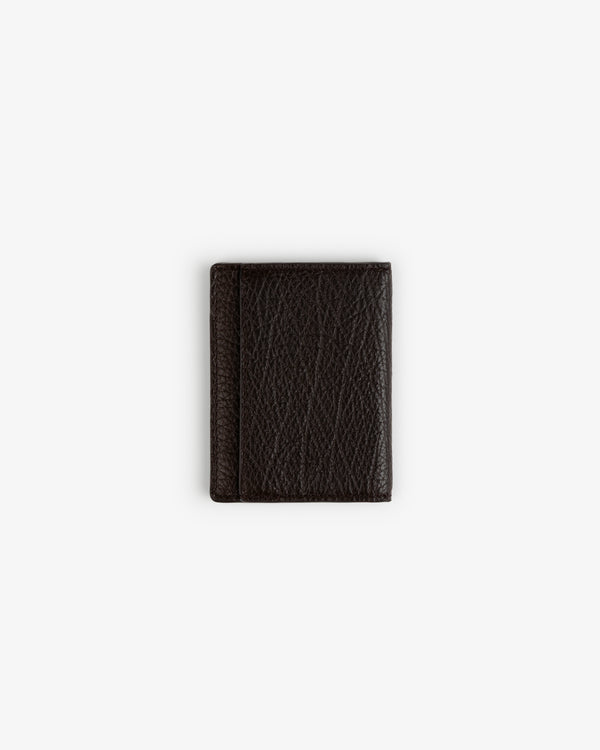 Tumbled Leather Bi-Fold Wallet in dark brown, closed, shown against a plain white background.