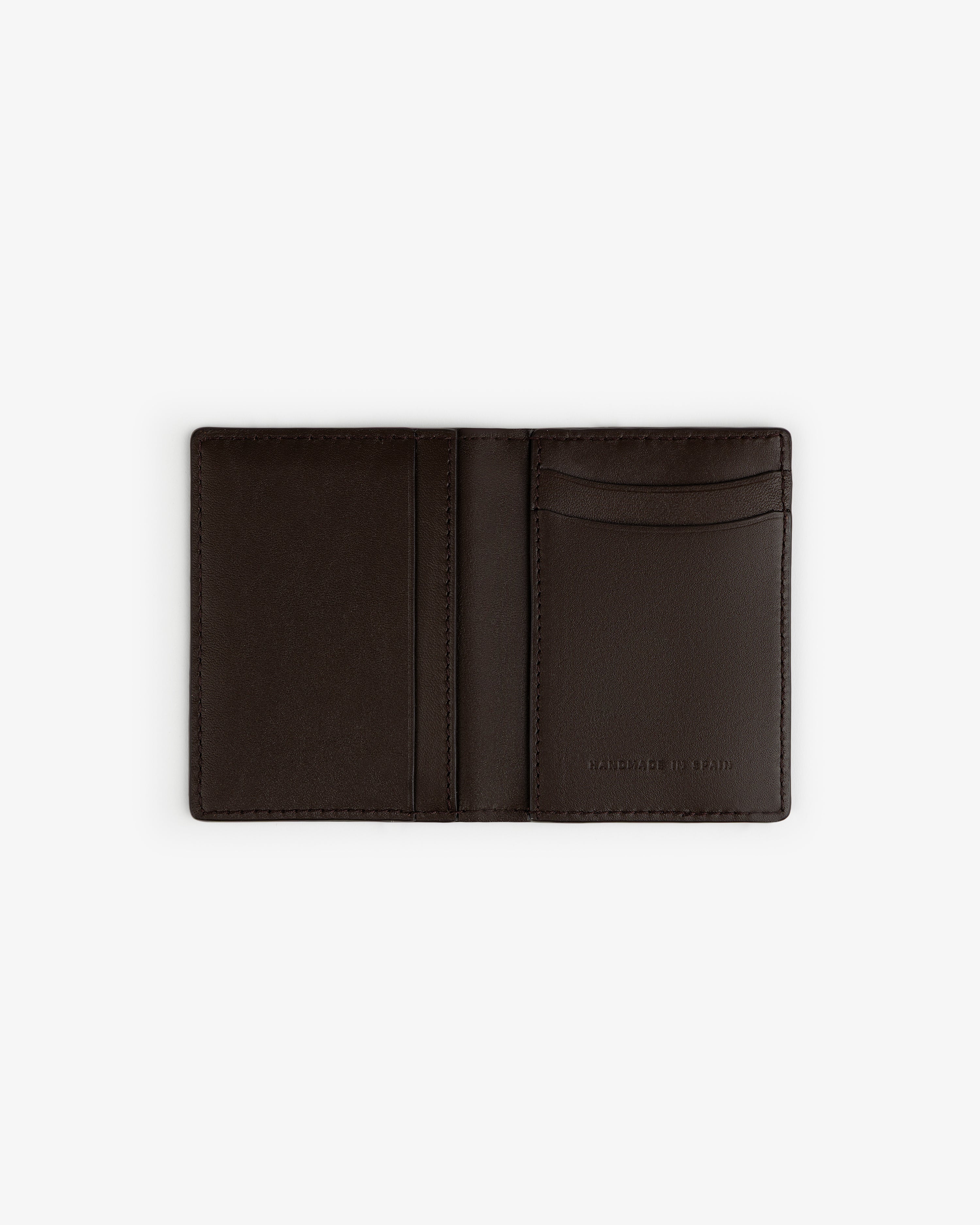 Tumbled Leather Bi-Fold Wallet in brown with right card slots and left pocket, shown on a white background.