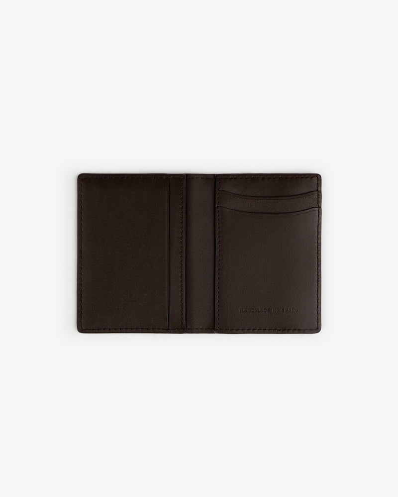 Tumbled Leather Bi-Fold Wallet in brown with right card slots and left pocket, shown on a white background.
