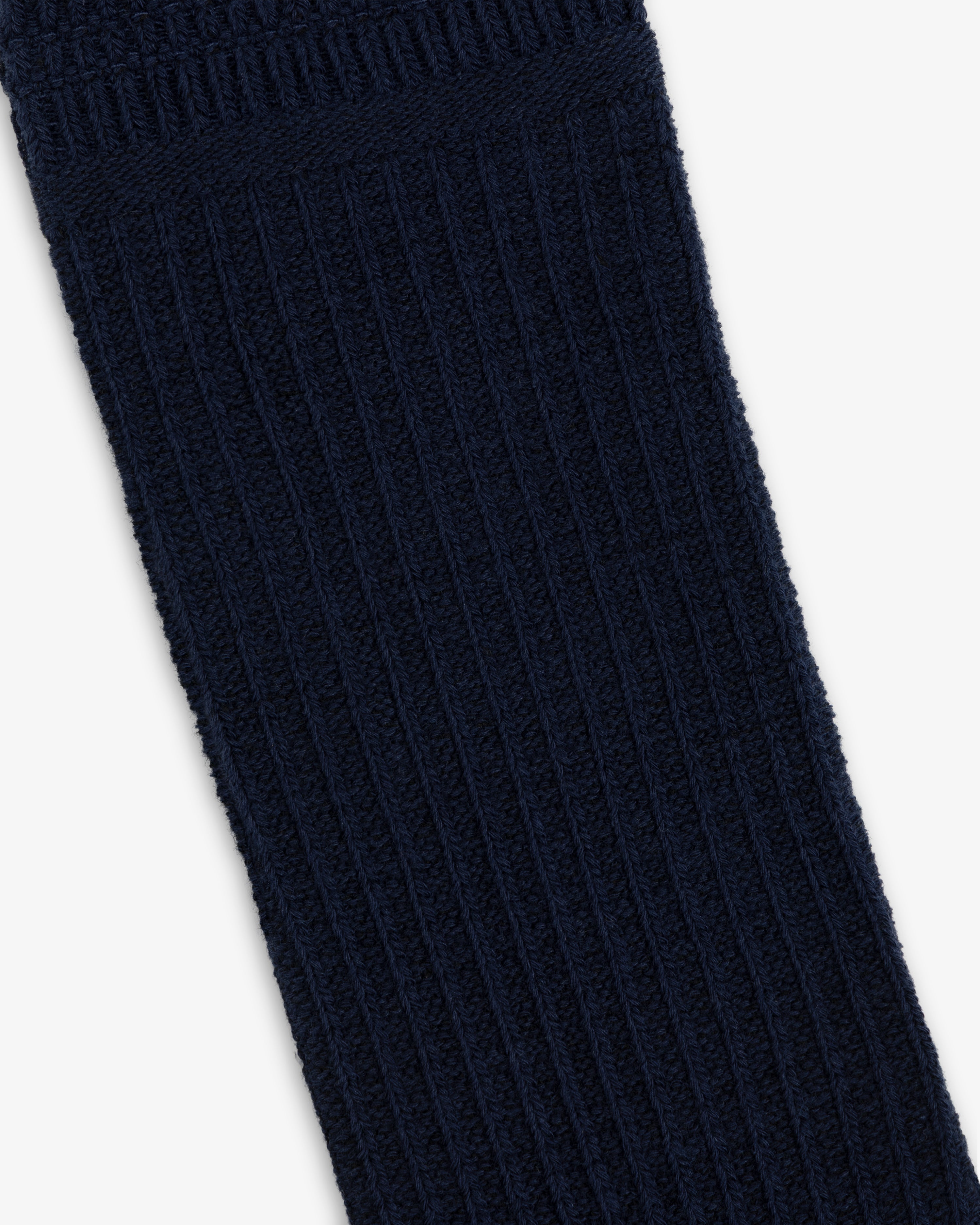 Dark navy blue Cotton Waffle Sock with a vertical ribbed texture and a ribbed cuff.