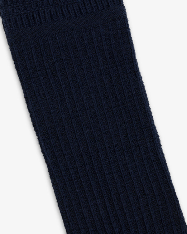 Dark navy blue Cotton Waffle Sock with a vertical ribbed texture and a ribbed cuff.