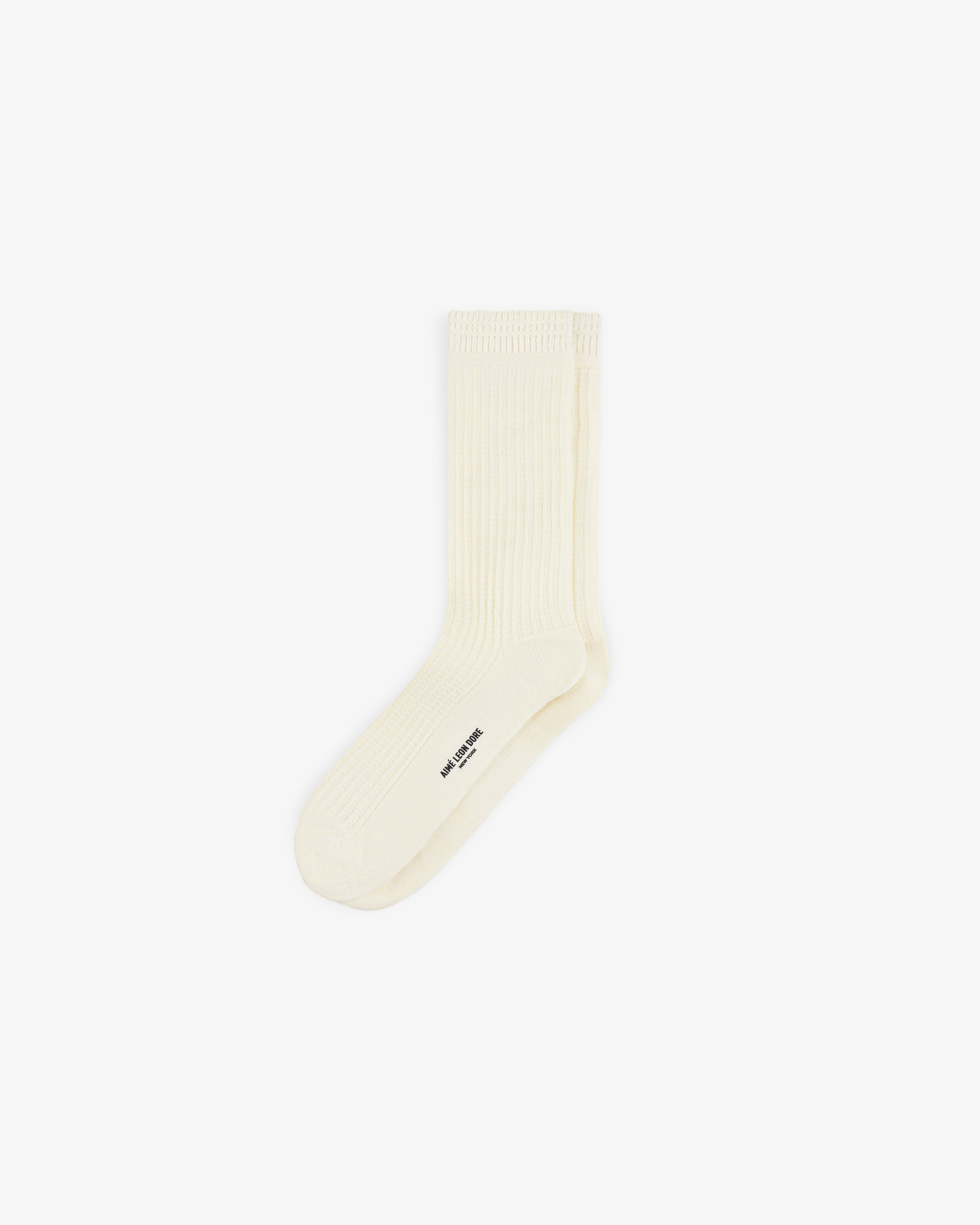 Off-white Cotton Waffle Sock with a ribbed texture and a logo printed on the side.