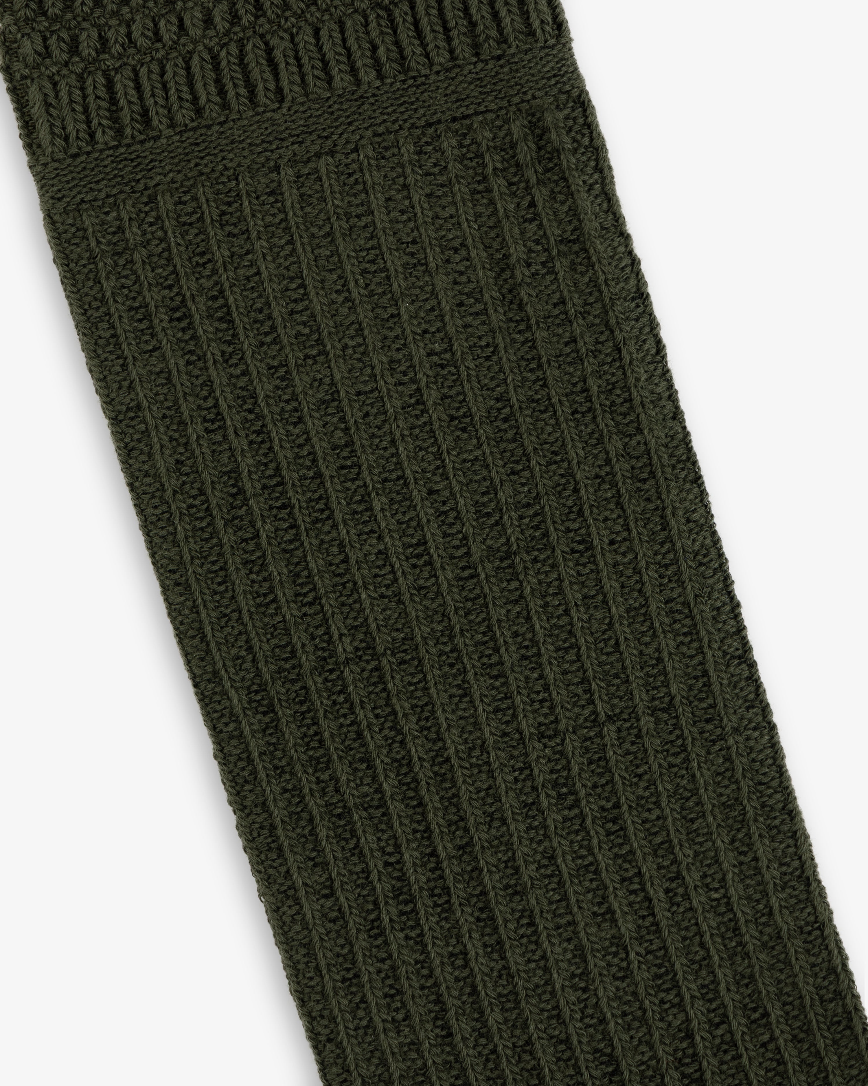 Olive green Cotton Waffle sock with a textured cuff.