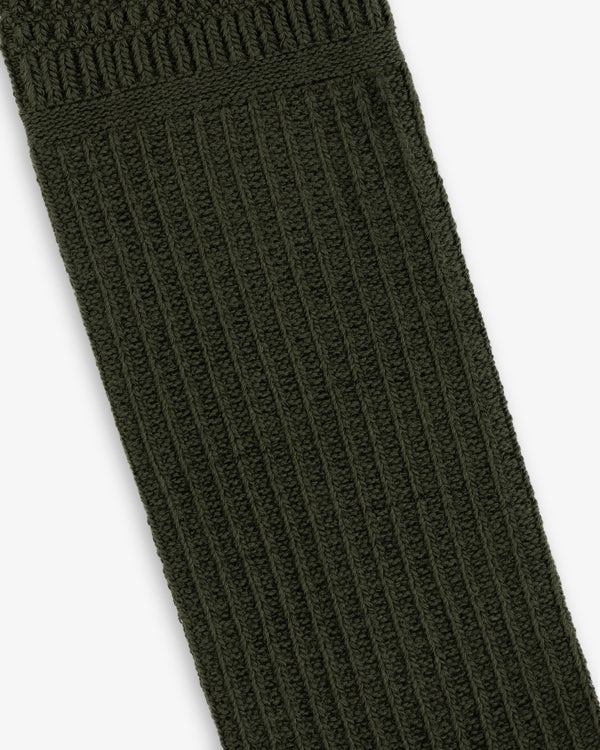 Olive green Cotton Waffle sock with a textured cuff.