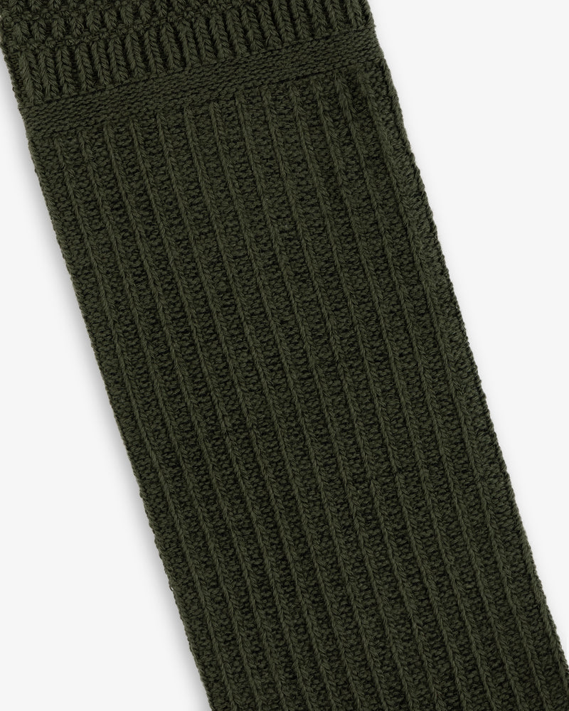 Olive green Cotton Waffle sock with a textured cuff.