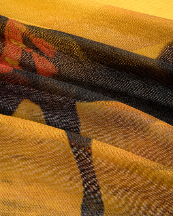 Bayard Silk Bandana in yellow and black sheer fabric with abstract animal and desert-inspired print.
