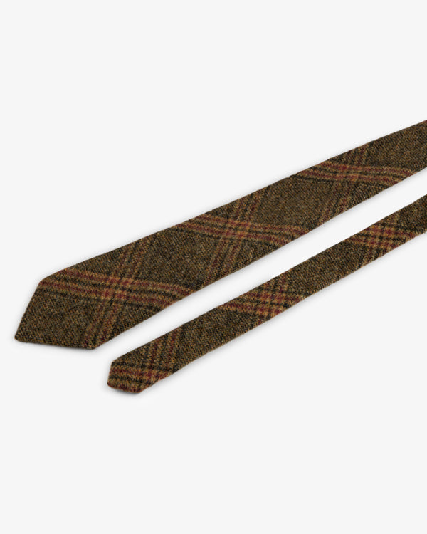 Plaid Tweed Tie in brown with a textured wool-like weave.