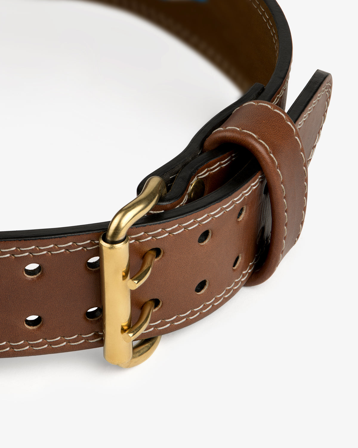 Atlas Vintage Leather Weightlifting Belt in brown leather with a gold-tone metal double-prong buckle.