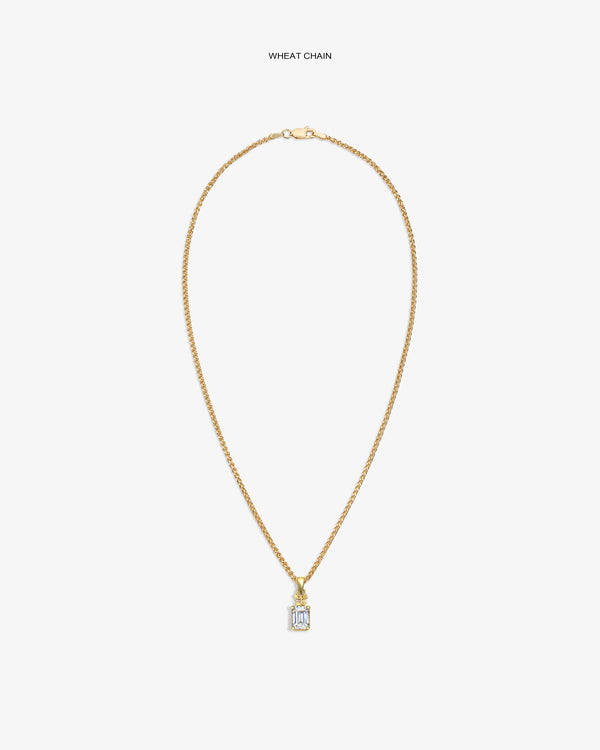14Kt Gold Crest Gemstone Pendant on a wheat chain, shown against a white background.