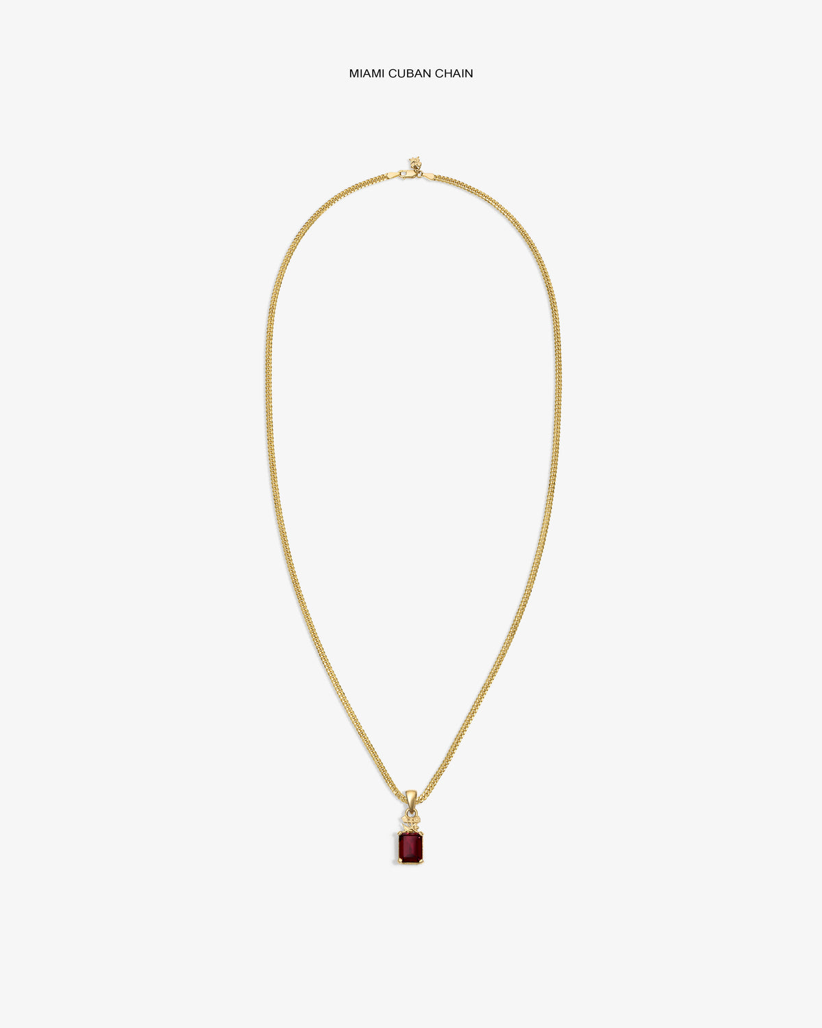 14Kt Gold Crest Gemstone Pendant shown on a white background, featuring a rectangular red gemstone.
