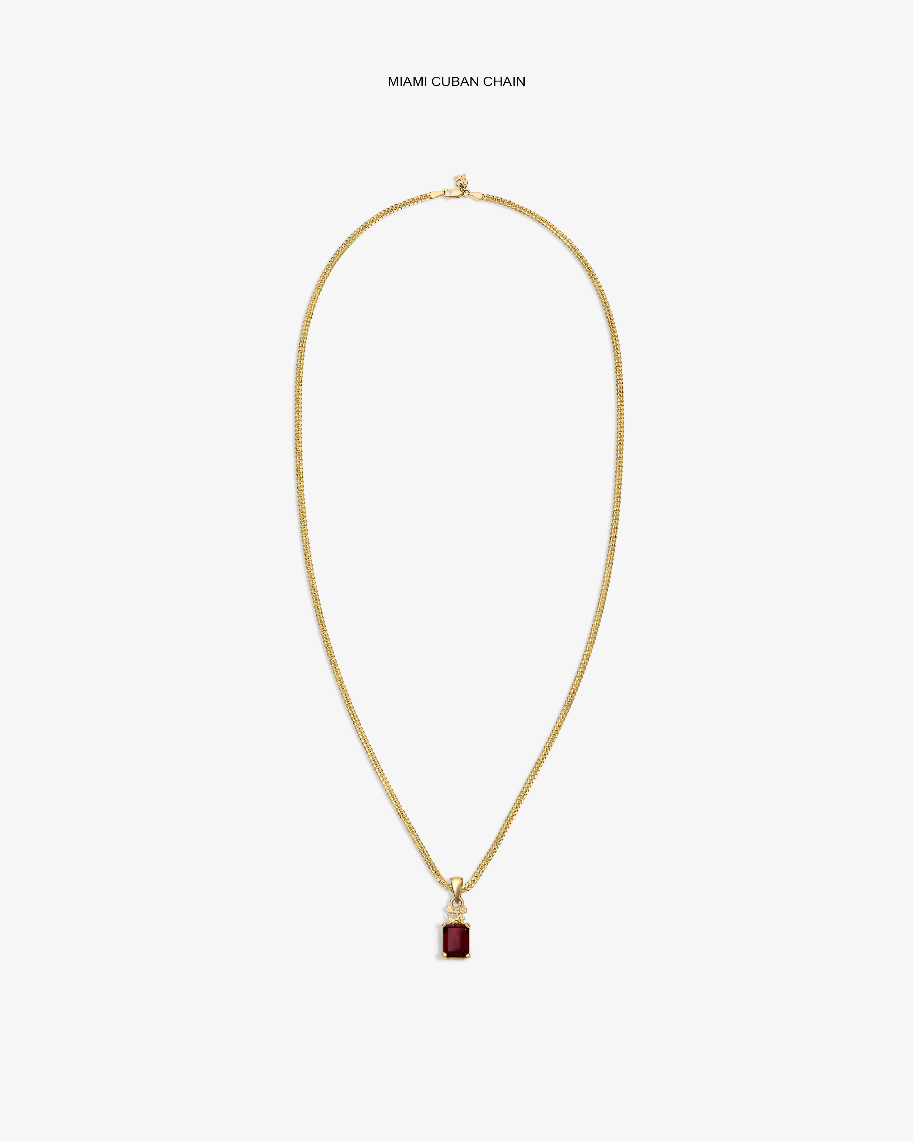 14Kt Gold Crest Gemstone Pendant shown on a white background, featuring a rectangular red gemstone.