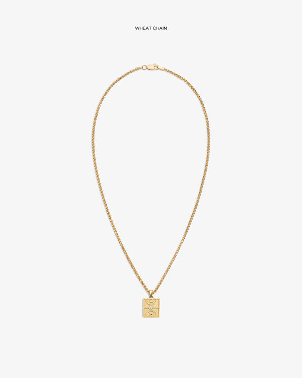 14Kt Gold Diamond Court Pendant on wheat chain, shown against a white background.