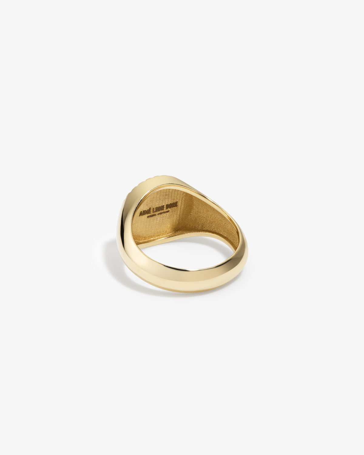 14Kt Gold Stained Glass Crest ring showing the interior engraving.