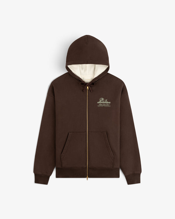Unisphere Waffle Lined Full-Zip Hoodie with front pockets, drawstring hood, chest logo, and off-white lined hood.