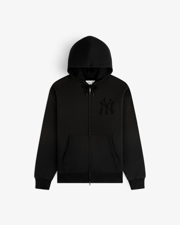 Yankees Washed Full-Zip Hoodie with front pockets, drawstring hood, and raised NY logo on the chest.