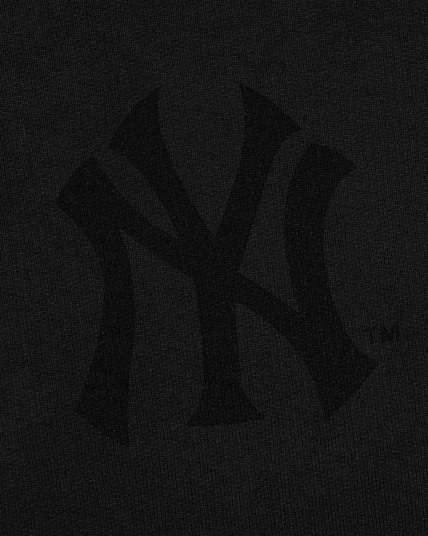 Yankees Washed Full-Zip Hoodie with a black logo subtly blending into the dark textured background.