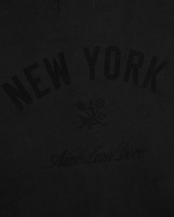 Black Yankees Washed Full-Zip Hoodie with “NEW YORK” arched over roses and Aimé Leon Dore text below.
