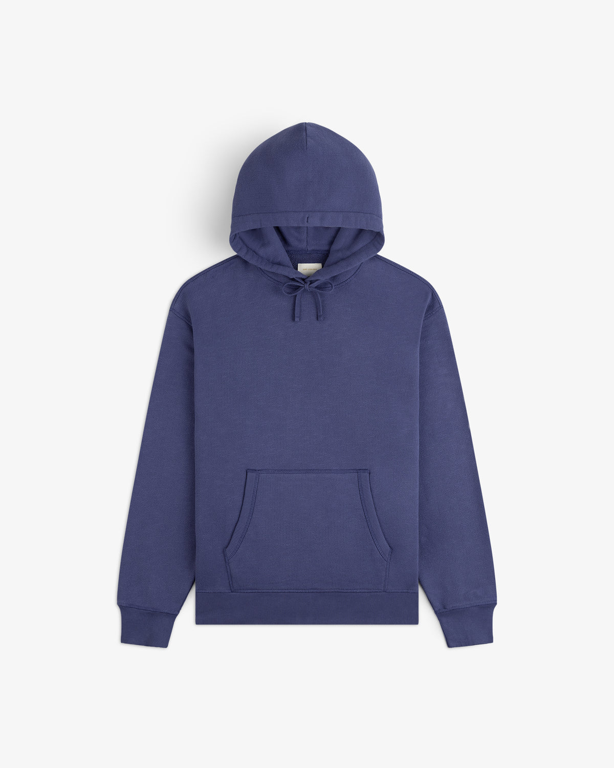 Stone Washed Marina Hoodie in navy blue with a front pocket, hood, and flat lay on a white background.