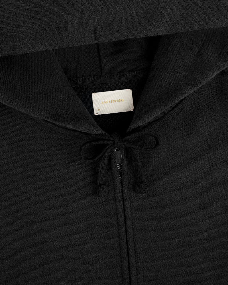 Black Washed Full Zip Hoodie with a drawcord and branded neck label.