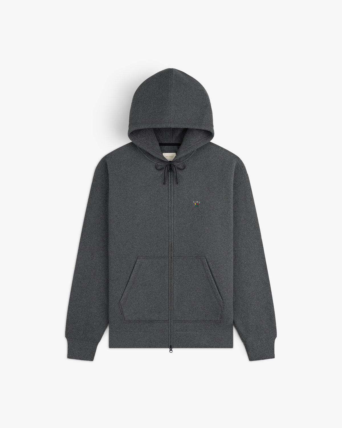 Crest Fleece Full-Zip Hoodie in dark gray with front pockets and small bee logo, shown flat on a white background.