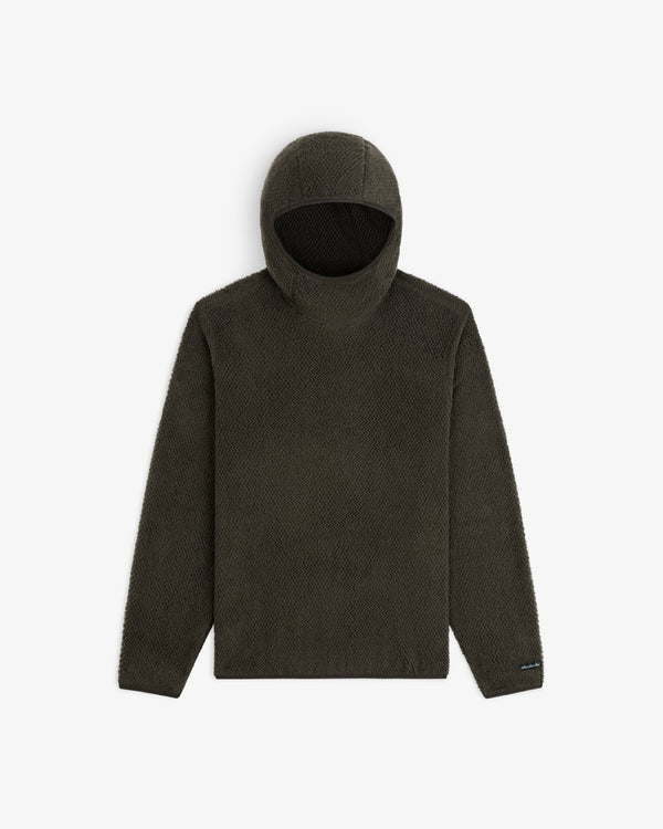 Dark olive green Fleece Performance Hoodie with long sleeves and a fitted hood.