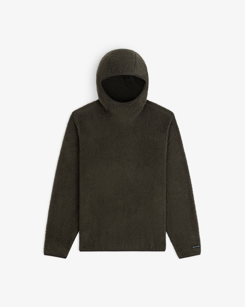 Dark olive green Fleece Performance Hoodie with long sleeves and a fitted hood.