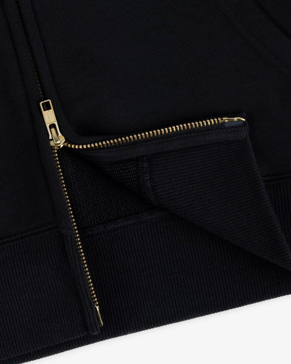 Black ALD / Olympiacos F.C. Full Zip Hoodie with a gold-tone zipper.