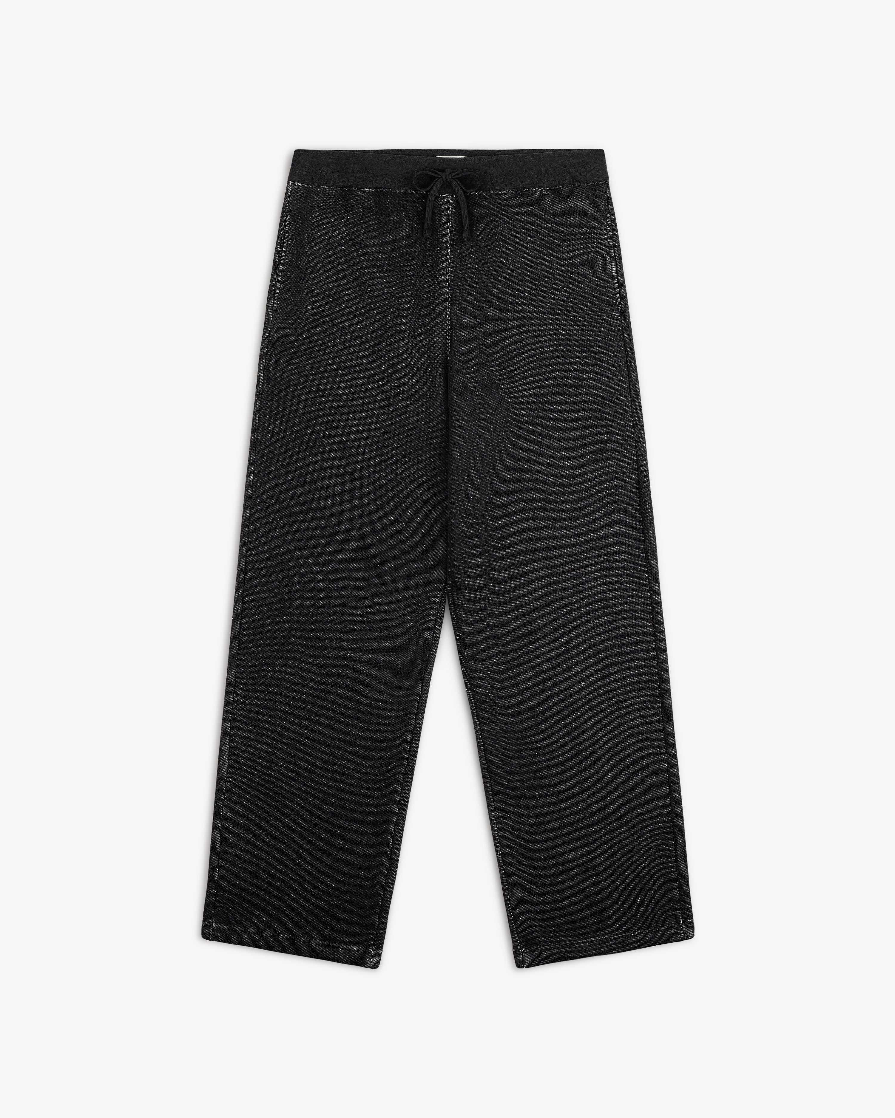 Black Terry Lounge sweatpants with a drawstring waist and straight legs.