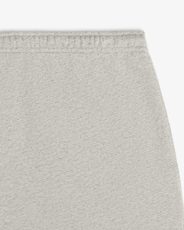 Close-up of the heathered grey elastic waistband of Script Sweatpant sweatpants.