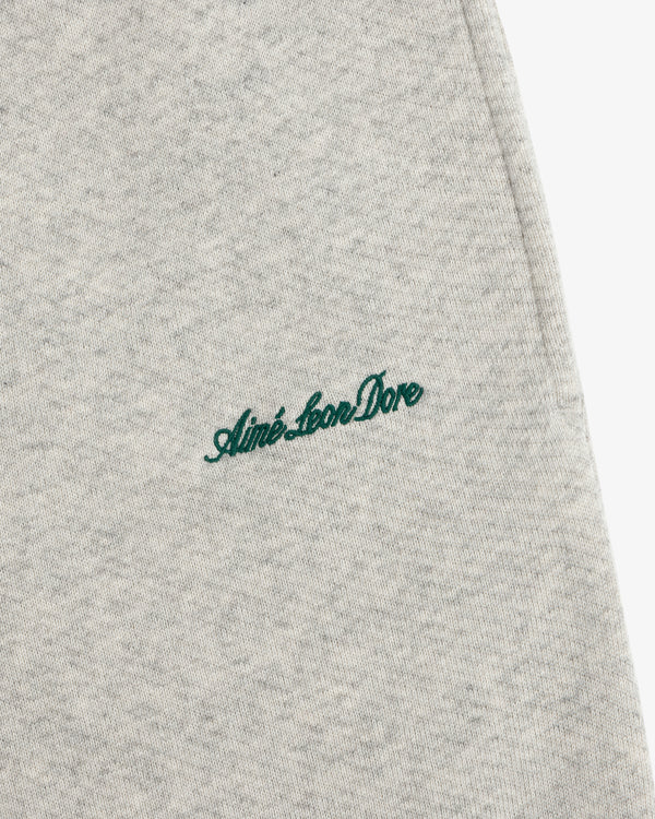 Gray heathered Script Sweatpant featuring an embroidered green script logo.
