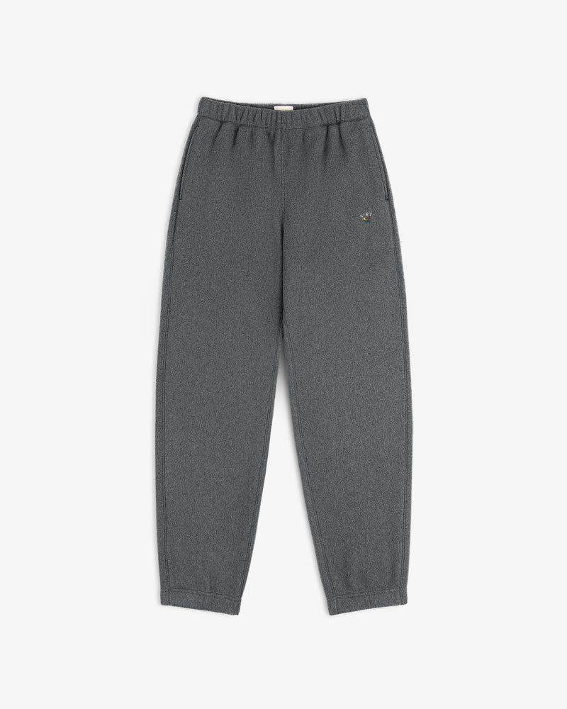 Crest Fleece Sweatpant in dark gray with elastic waist and cuffs, displayed flat on a white background.