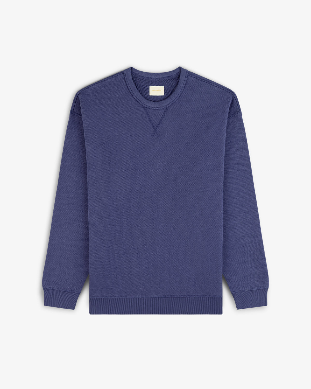 Stone Washed Marina Crewneck Sweatshirt in navy blue with long sleeves, shown on a white background.